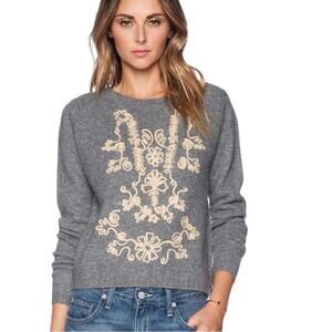 Tularosa Gray Gold Embroidered Acrylic Blend Sweater